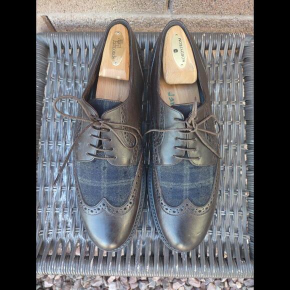 Ermenegildo Zegna Wingtip Oxford Shoes US 9 Brown Leather & Plaid Italy - Picture 2 of 9